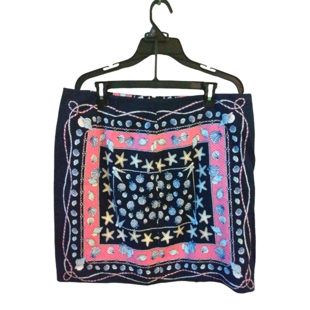 Talbot's Nautical Blue & Pink Mini Skirt Coastal Beachy Lined Shells/Stars Sz.14
